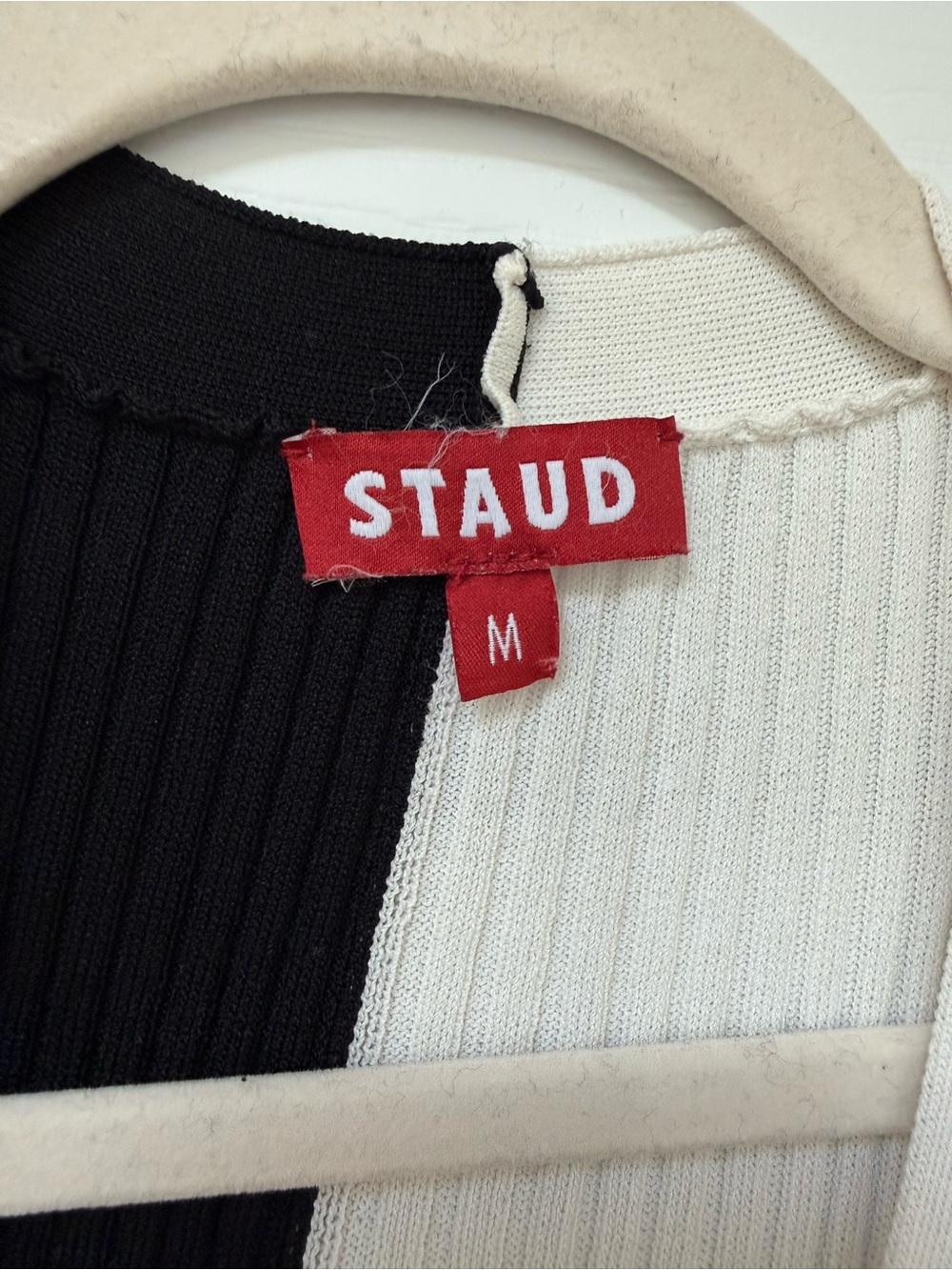 STAUD Shoko Colorblock Two-Tone Black and White Ribbed Button-Front Midi Dress - Picture 4 of 7
